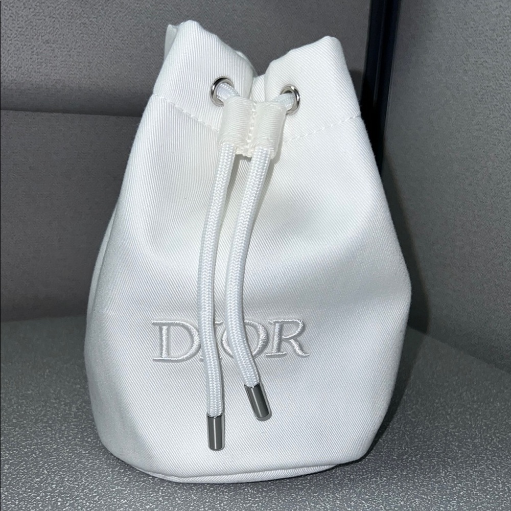 Dior White Drawstring Cosmetic Beauty Bag